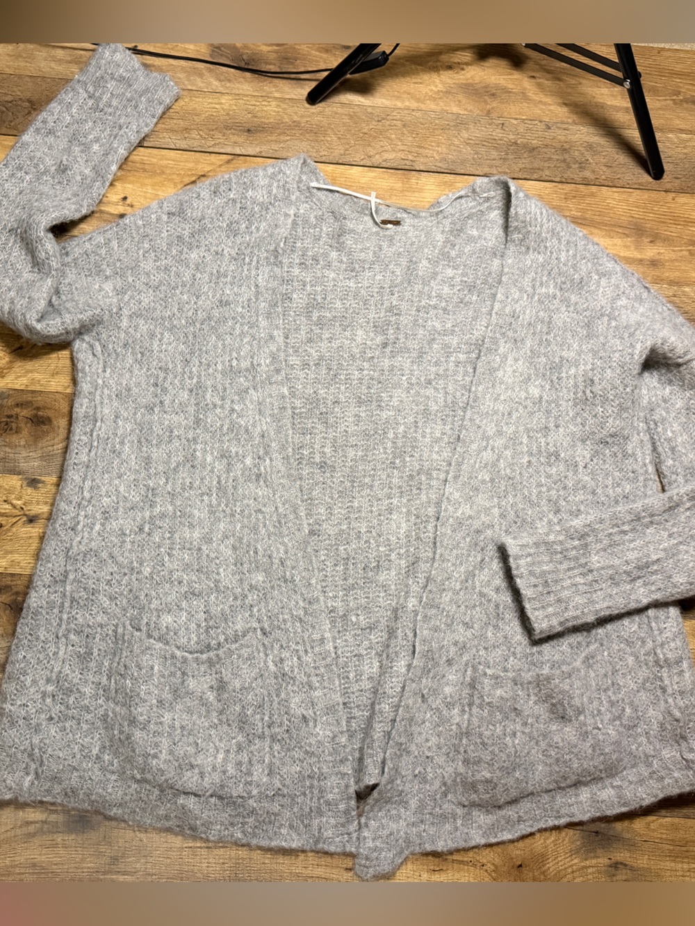 Free People Grey Alpaca Blend Open Front Knit Cardigan Sweater Size Large